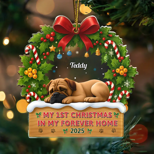 Personalized Dog’s 1st Christmas Ornament – Custom Acrylic Pet Decoration, Forever Home Gift for Dog Lovers Ornament