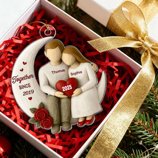 Personalized Couple On Moon Ornament 2025, Custom 3D Acrylic Decoration, Romantic Christmas Gift For Couples Ornament