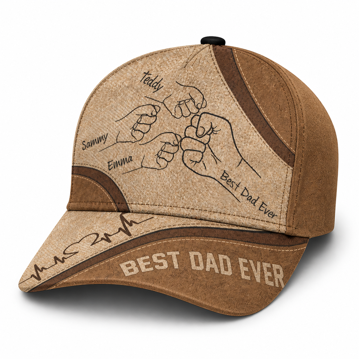 Personalized Best Dad Ever Hat – Custom Fist Bump Design with Kids' Names, Perfect Father’s Day Gift