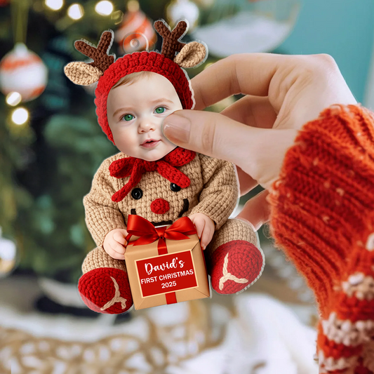 Personalized Baby Reindeer Ornament 2025 – Custom Face First Christmas Ornament, Adorable Holiday Keepsake for Newborns