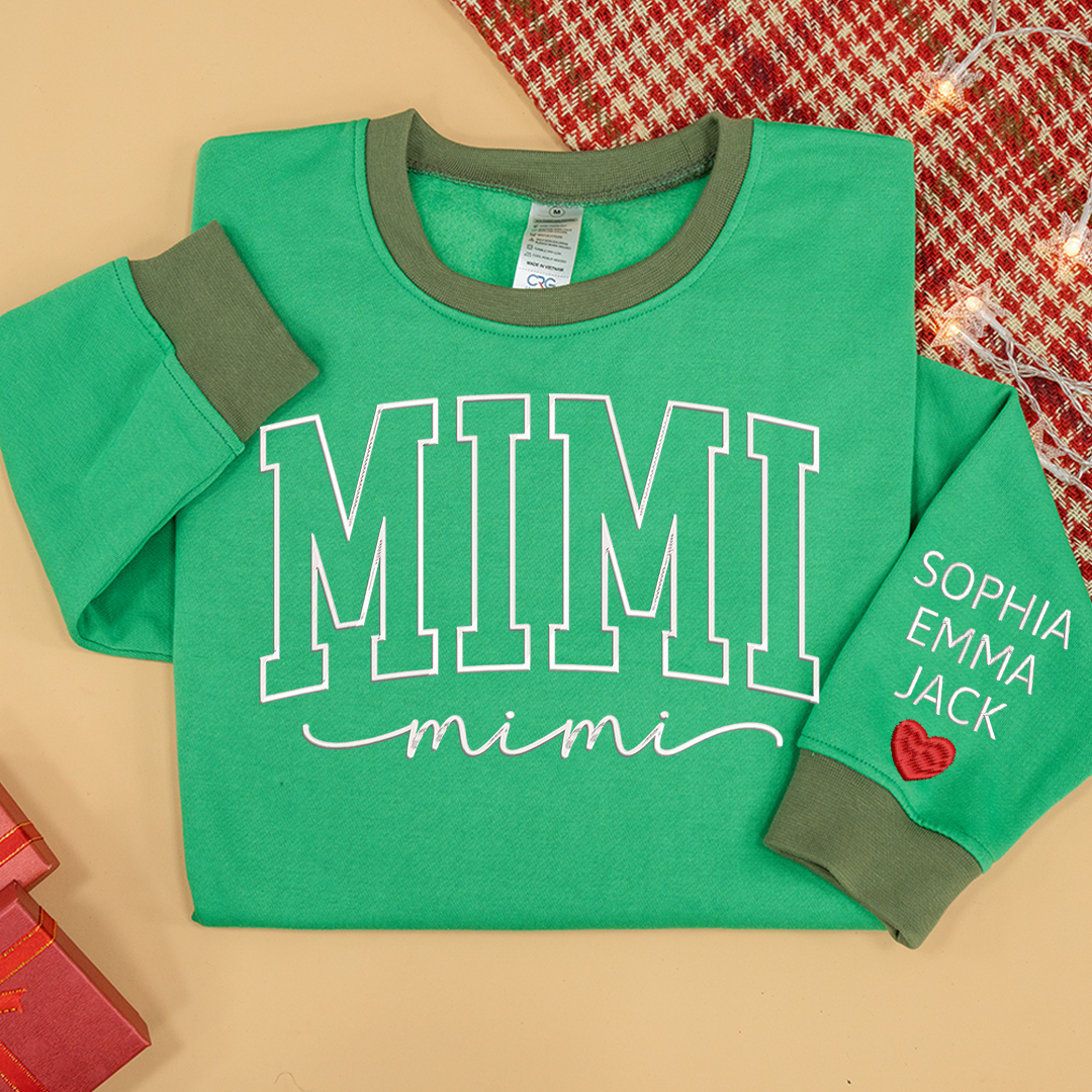 Colorful Crewneck, Custom Mimi Heart Embroidery And Grandkids Sweatshirt Mix