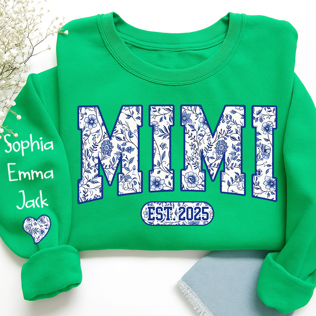 Mimi Floral Toile Blue Water Color Est Gift For Grandma And Grandkids Sweatshirt