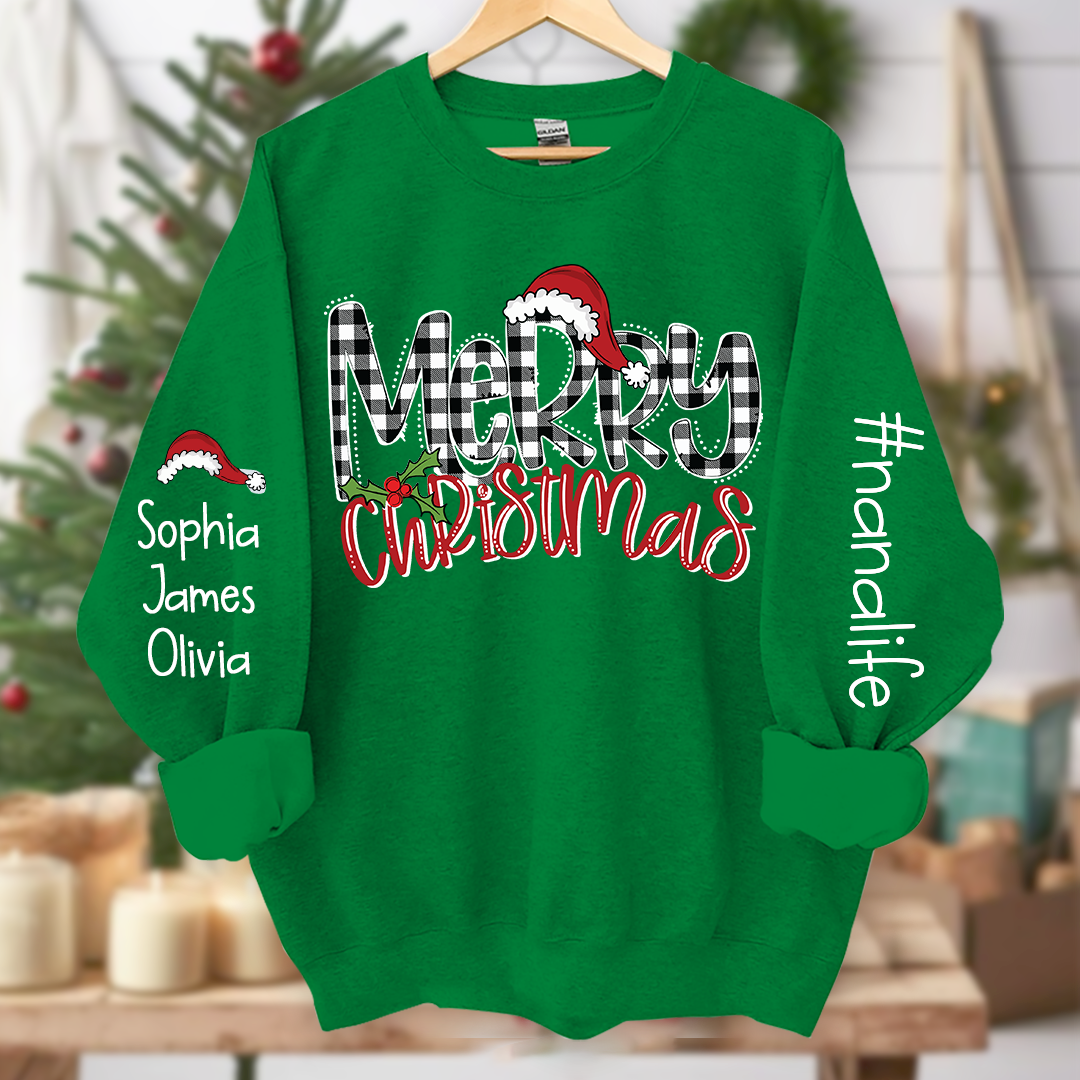 Merry Christmas Nanalife With Grandkids Names Sweatshirt