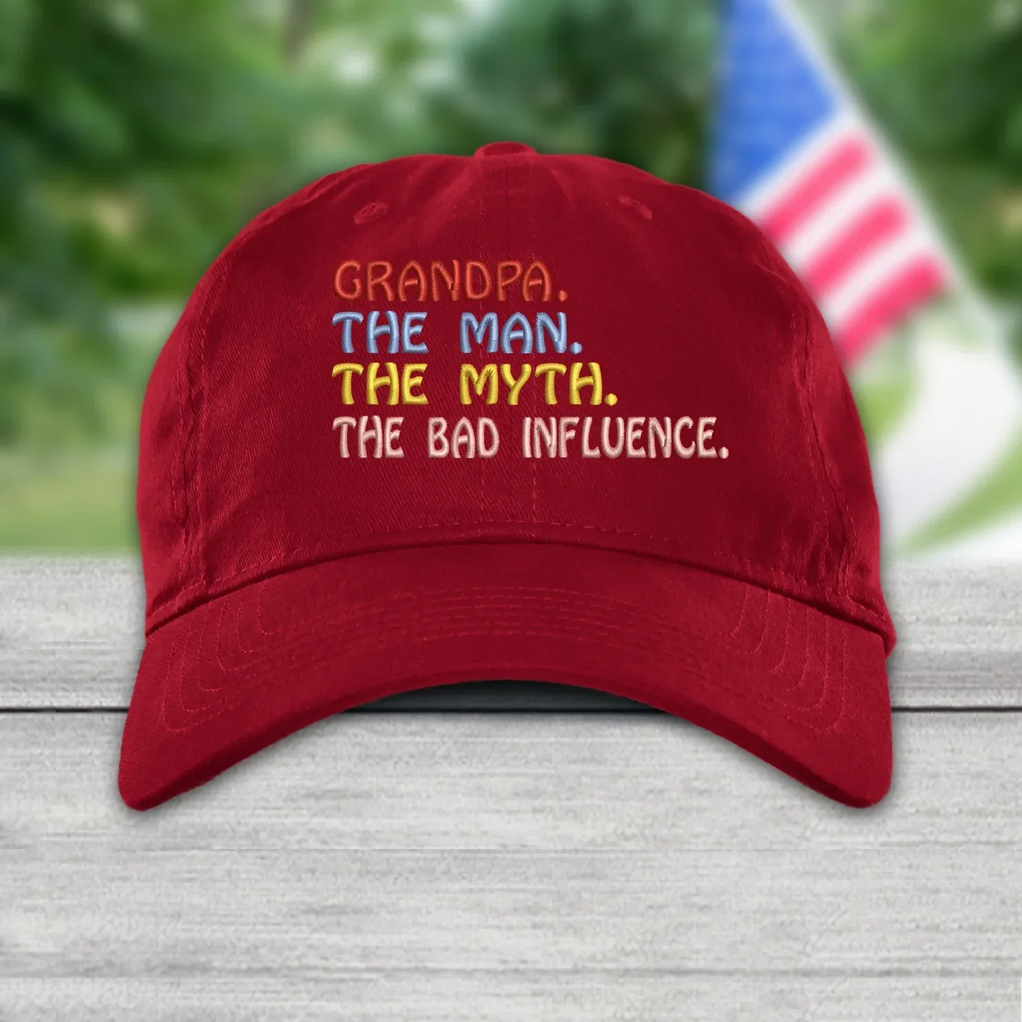 Godmerch Grandpa The Man The Myth The Bad Influence, Custom Nickname Embroidery Cap