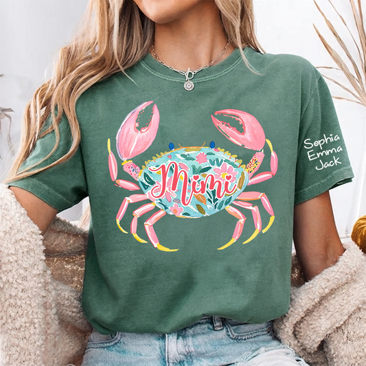 Mimi Crab Shirt Personalized Grandma Shirt, Funny Ocean Animal Tee, Cute Coastal Grandma Gift T-Shirt, Retro Summer Beach Shirt