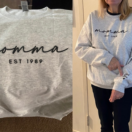 Personalized Puff Grandma Sweatshirt Est Year with Grandkids Names on Sleeve, Mothers Day Gift, Birthday Gift for Grandma