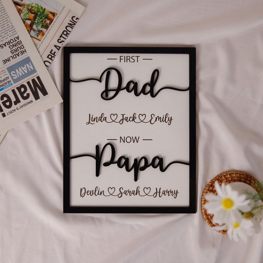 Custom First Dad Now Grandpa Sign, Personalized Fathers Day Frame with Kids name, Dad Custom Gift