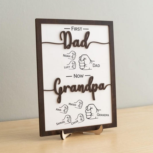 Personalized First Dad Now Grandpa Wood Sign, Custom Family Names Gift, Meaningful Grandpa Gift from Kids