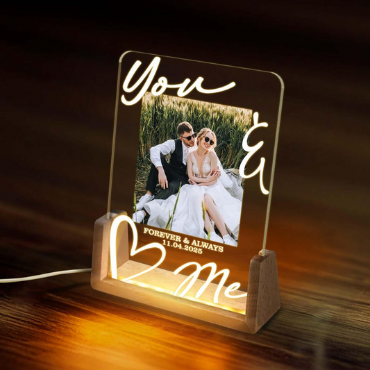 Custom You And Me Couple Photo, LED Night Light Personalized Wedding Engagement Anniversary Gift