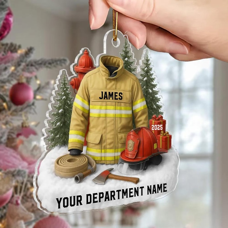 Personalized Firefighter Ornament 2025 – Custom Fire Department Ornament with Name & Year, Unique Christmas Gift for Firemen & Heroes