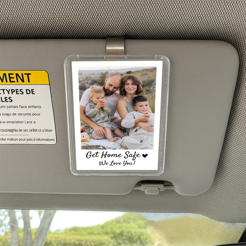 Custom Drive Safe Daddy I Love You Car Visor Clip, Personalized Photo Frame Father's Day Gift for Husband & Dad