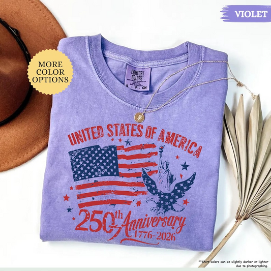 Comfort Colors United States of America 250th Anniversary Shirt Patriotic USA Flag Eagle Liberty Graphic Tee 1776-2026