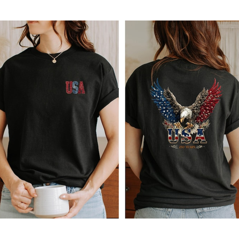 USA 250 Years T Shirt Patriotic Bald Eagle Graphic Tee Independence Day Quarter-Millennial 1776-2026