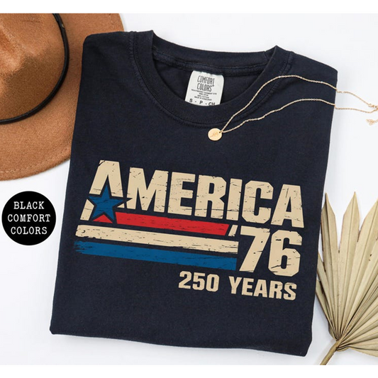 Comfort Colors America 1776 250 Years Shirt, Vintage Patriotic American Flag Graphic T-Shirt, Freedom Celebration Gift, America 250th Anniversary Shirt