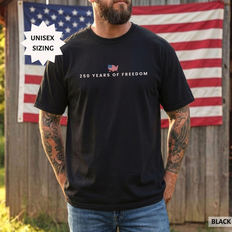 Comfort Colors Patriotic USA 250 Years of Freedom T Shirt 1776-2026 Anniversary Graphic Tee for Men and Women