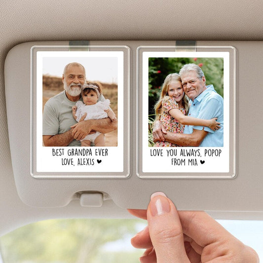 Custom Photo Car Visor Clip For Grandpa, Papa, Pop Pop, Fathers Day Gift With Kids Name & Photo, Best Grandpa Ever, New Grandpa Gift