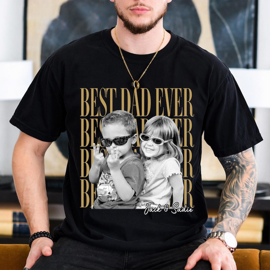Comfort Colors Personalized Best Dad Ever Shirt with Kids Photo, Custom Photo Dad Tee, Father’s Day Gift for Daddy Papa Grandpa