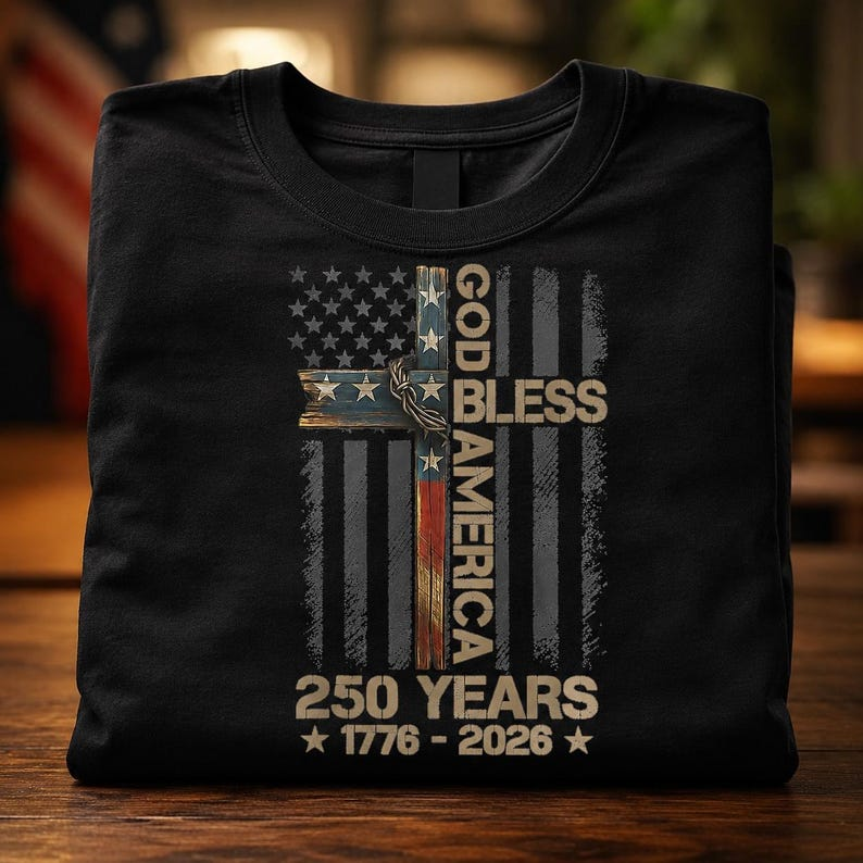 Christian America 250th Anniversary Shirt, God Bless America T-Shirt, Faith Based Patriotic Gift for Men and Women