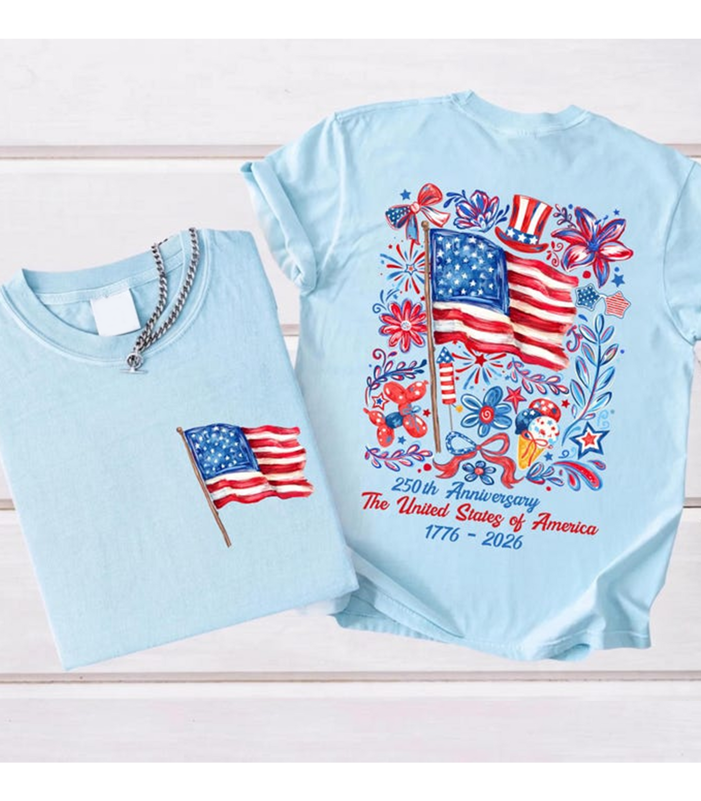 America 250th Anniversary Shirt, Patriotic American Flag Back Print T-Shirt, USA 1776-2026 Independence Day Graphic Tee