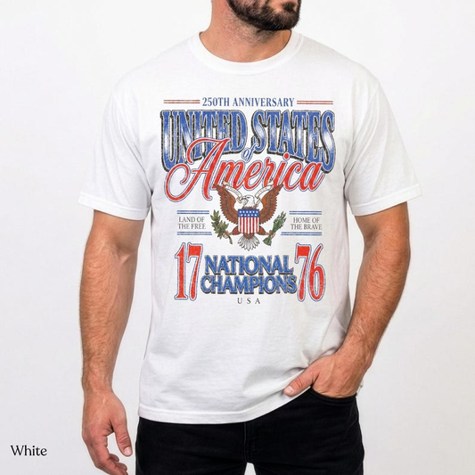 Comfort Colors America 250th Anniversary Shirt, 1776 National Champions Graphic Tee, Patriotic USA Flag Eagle Apparel for Men