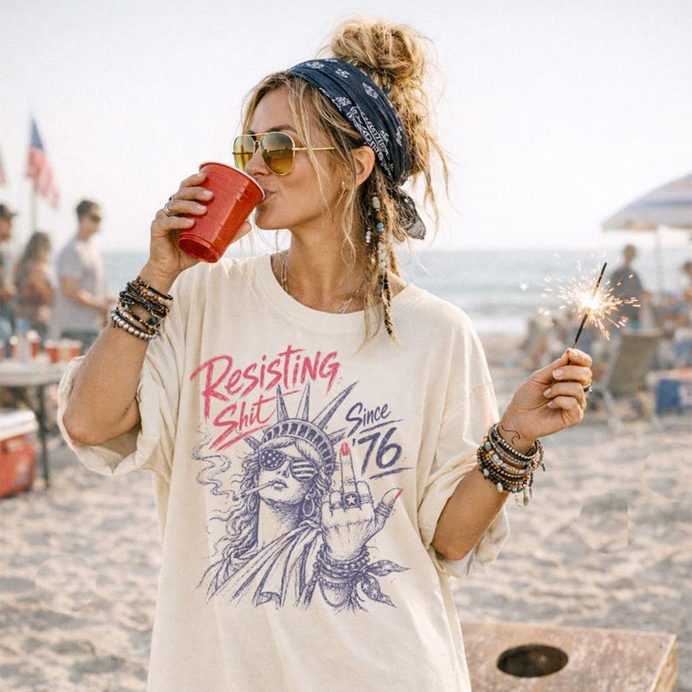 Comfort Colors Resisting Shit Since 76 Shirt, Funny Patriotic Statue of Liberty Tee, Retro Fourth of July Shirt for Women, 250th Anniversary Shirt