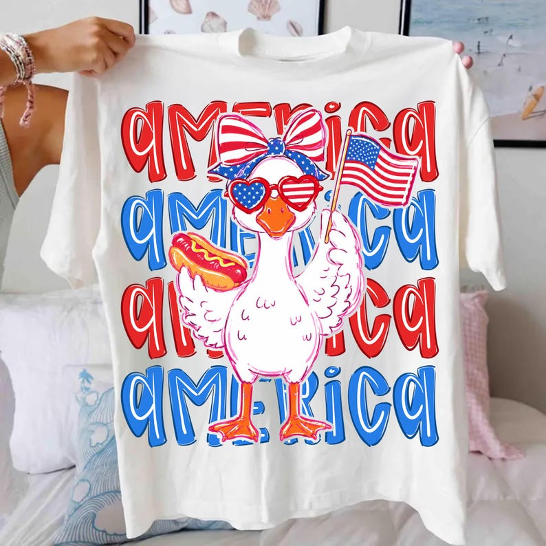 America Goose Shirt, Funny Patriotic Goose Tee, USA Flag Fourth of July Graphic T Shirt for Women Men, 250th Anniversary Shirt