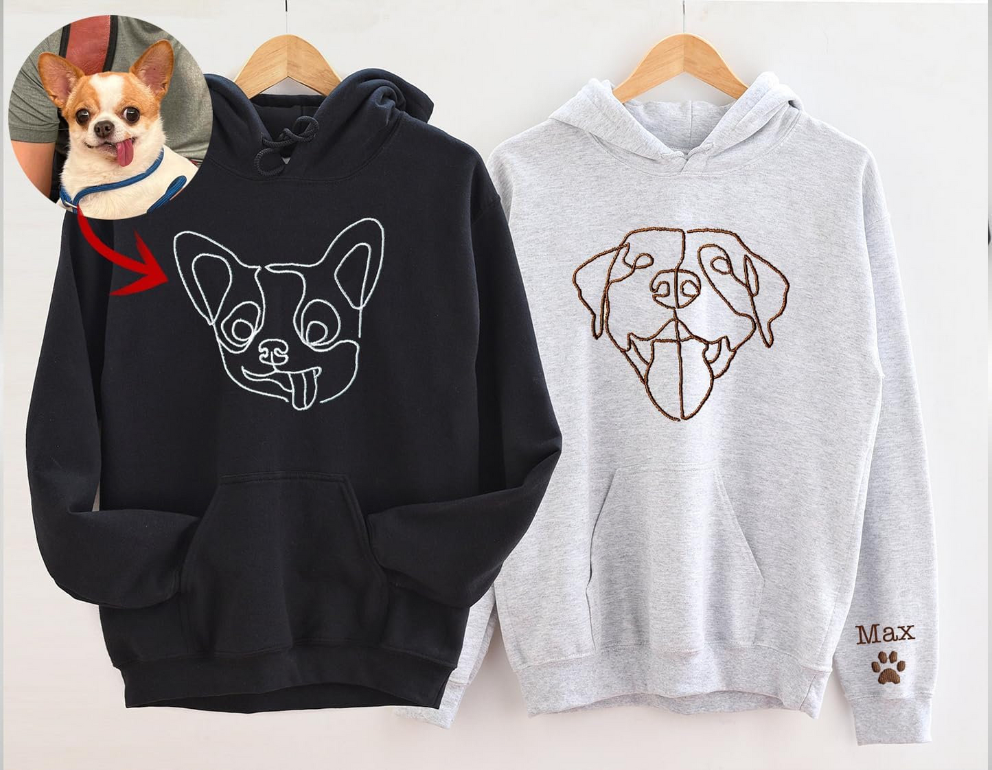Custom Embroidered Dog ,Personalised one-line Pet Sweatshirt,Dog Mom Sweater,Unisex Embroidered Hoodie,Custom Gifts For Dog Lovers