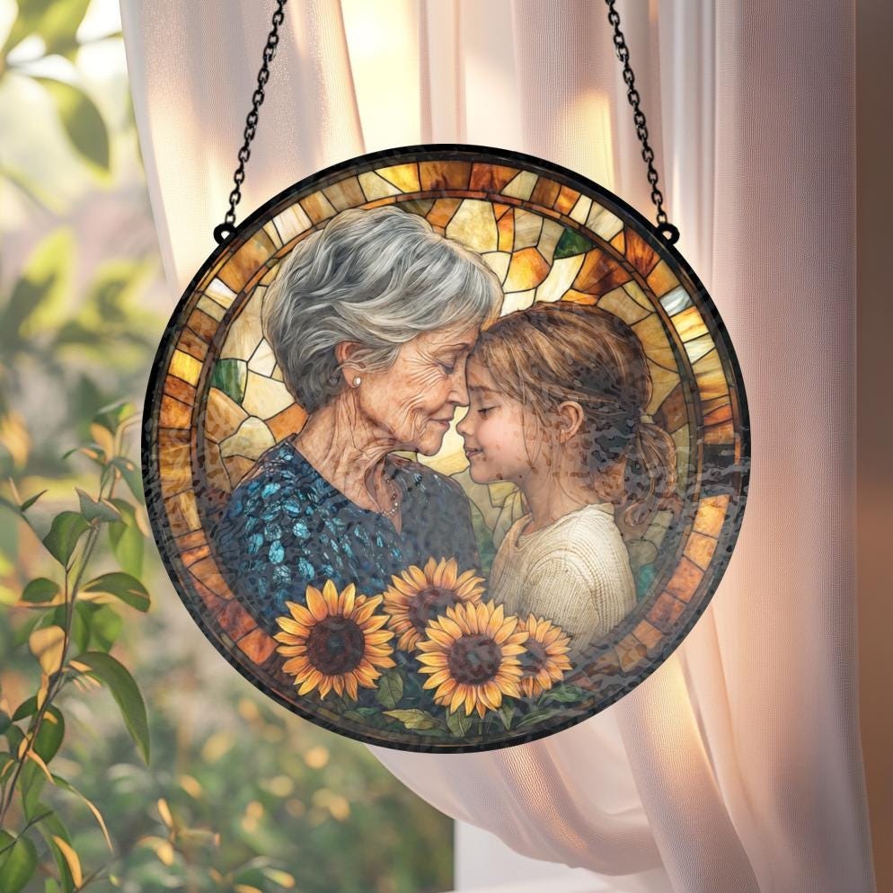Personalized Photo Suncatcher Stained Glass Grandma Gift