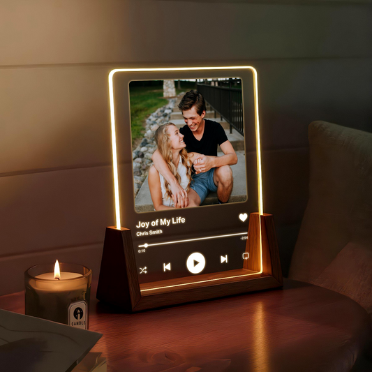 Custom Song Photo LED Acrylic Night Light, Personalized Music Player Plaque with Picture and Text for Couples