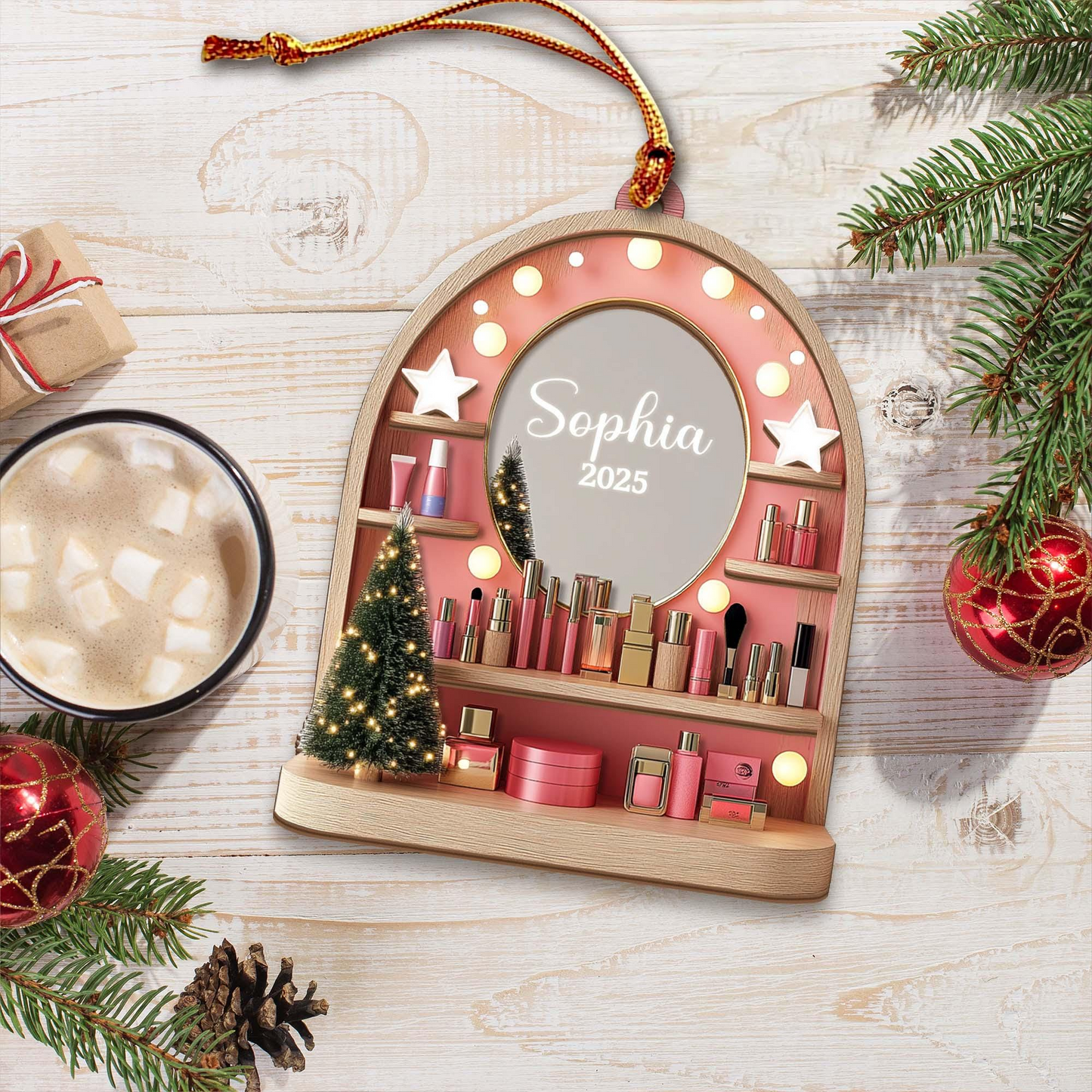 Personalized Makeup Vanity Ornament 2025 – Custom Name Beauty Desk Ornament, Gift for Makeup Lovers