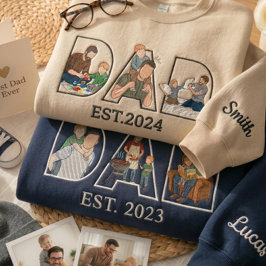Custom Dad Hoodie Portrait From Photo Embroidered, Personalized Dad Portrait Shirt, Personalized Gifts For Dad, Father's Gift