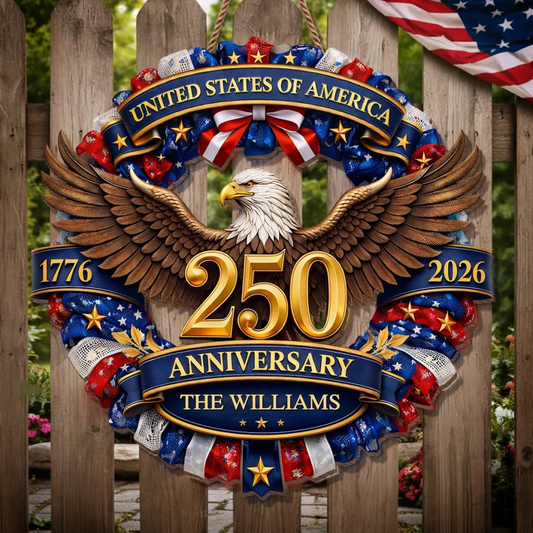 Custom Family Name Eagle Wood Sign, 250th Anniversary of the United States, 1776-2026 Patriotic Decoration
