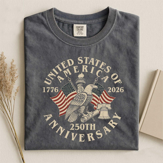 Comfort Colors Custom USA 250th Anniversary Eagle Shirt, Patriotic Vintage Flag Tee 1776–2026 Independence Day Gift