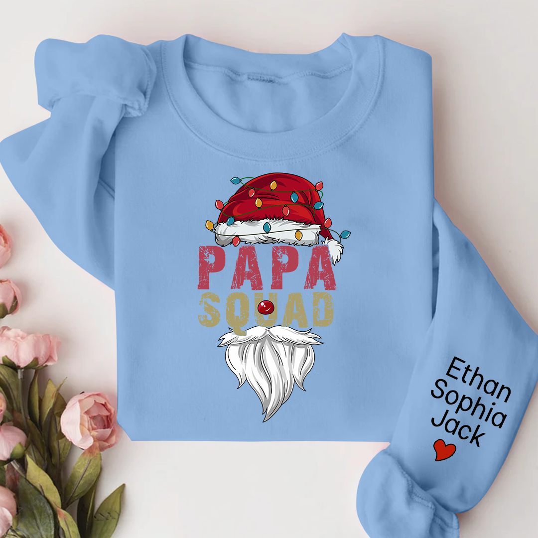 Papa Squad Christmas 2023 Gift Custom Name Kids Sweatshirt