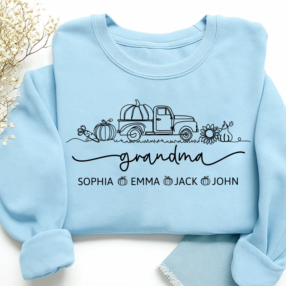 Grandma Truck Pumpkin And Grandkids Fall Sweatshirt