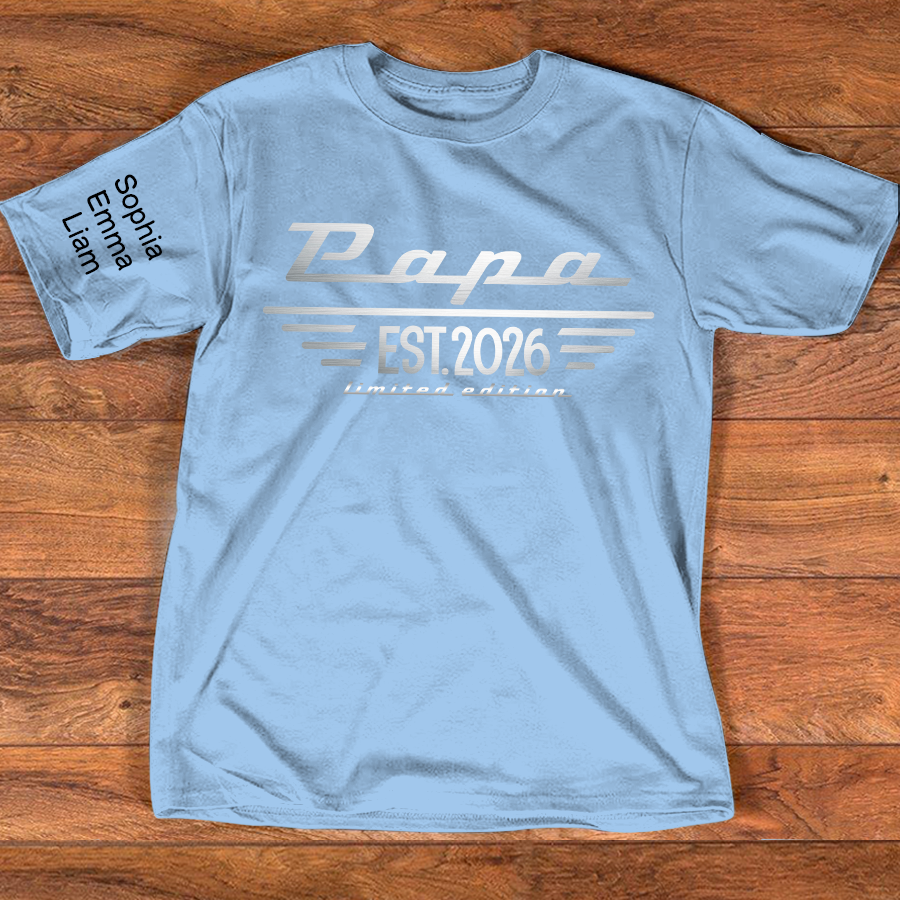 Personalized Papa EST. Limited Edition T-Shirt with Kids Names, Custom Family Nickname Shirt for Dad Fathers Day Gift