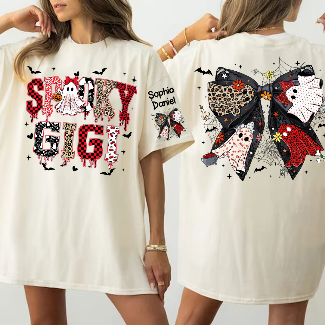 Custom Spooky Gigi And Grandkids Halloween Bow T-shirt