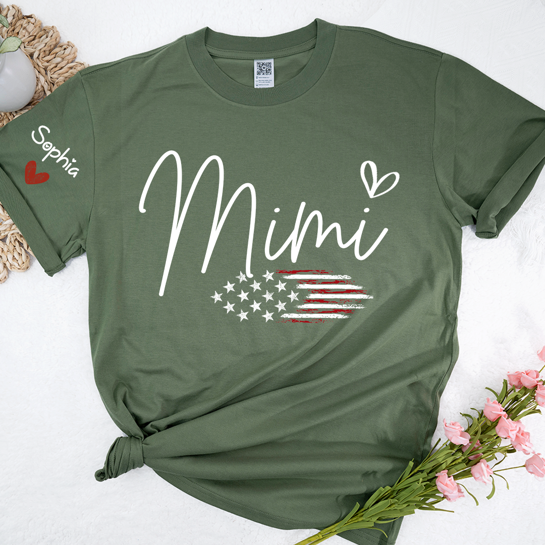 Personalized Mimi American Flag T-Shirt, Custom Design with Name, Patriotic Family Shirt for 4th of July, Gifts for Mother's Day, Birthday