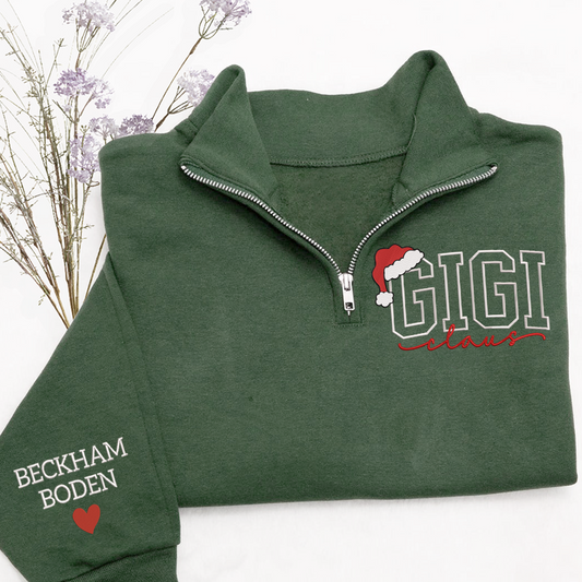 Custom Embroidered Gigi claus Sweatshirt And Grandkids Quarter Zip Sweater