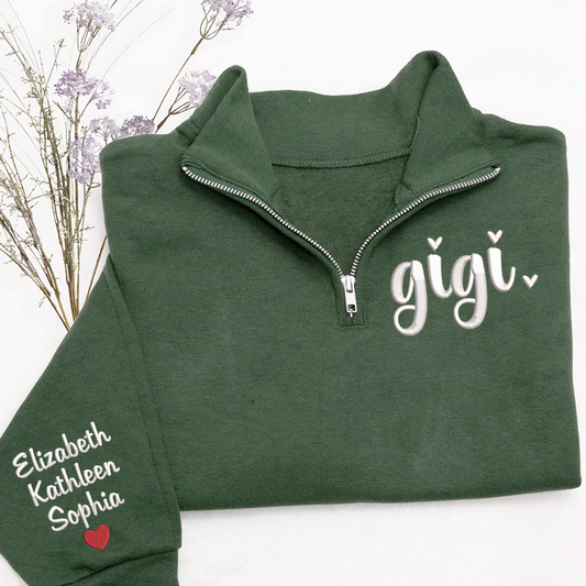 Embroidered Gigi heart Sweatshirt And Grandkids Quarter Zip Sweater