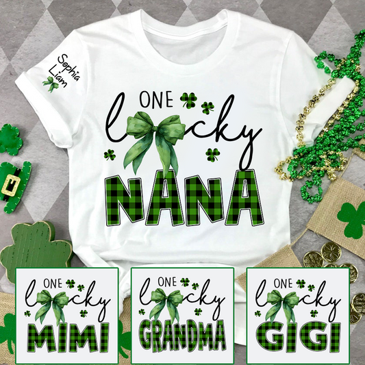 One Lucky Nana St Patrick’s Day Shirt, Custom Name Grandma Shirt, Clover Family Shirt for Nana