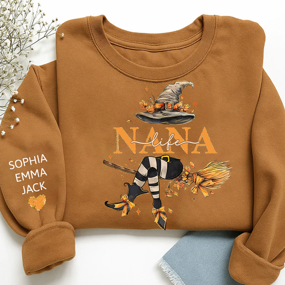 Nana life Witches Broomstick And Grandkids Christmas Sweatshirt