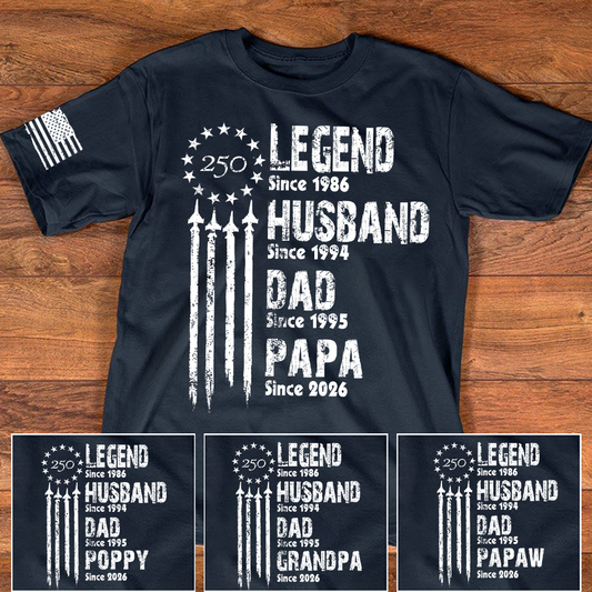 Personalized Papa Shirt, Legend Husband Dad Papa Since Year Shirt, Custom Family Nickname Tee, Patriotic USA Flag Fathers Day Birthday Gift for Men