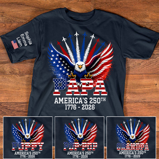 Personalized Grandpa Patriotic Eagle Shirt Custom Kids Names Sleeve, U.S. 250th Anniversary 1776 2026, Gift For Father's Day Birthday