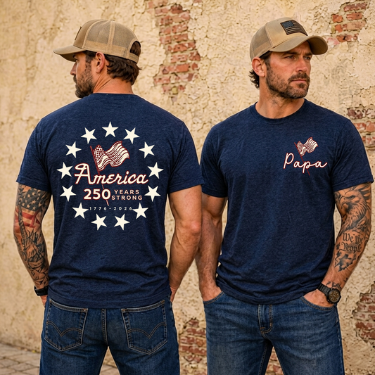 Personalized Papa America 250 Years Strong Shirt, Patriotic American Flag Shirt, 1776 2026 USA Celebration, Fathers Day Gift for Papa Grandpa Dad, Independence Day Shirt