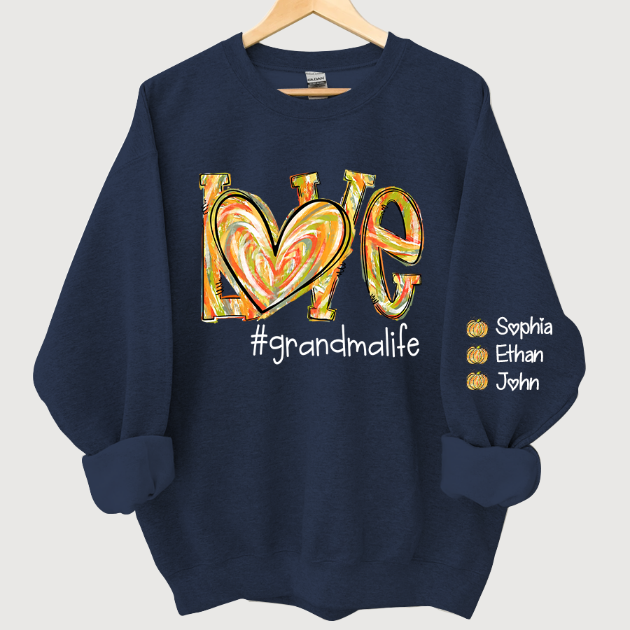 Love Grandmalife Pumpkin Color Painted And Grandkids Autumn Sweatshirt