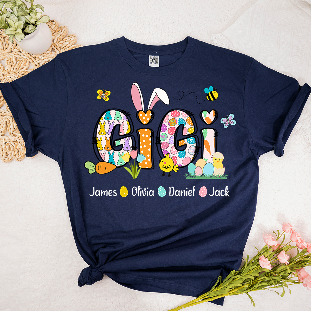 Personalized Gigi Easter Bunny Gift For Family, Custom Grandma And Grandkids T-Shirt