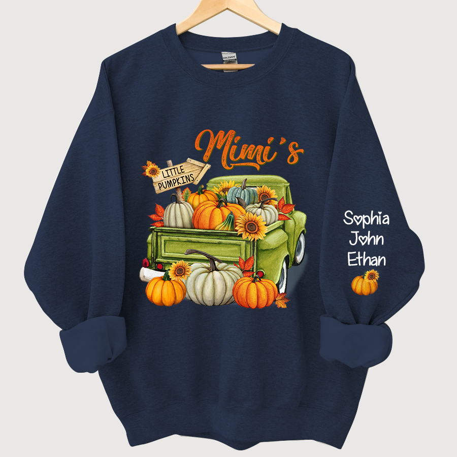 Personalized Fall Season Green Truck Mimi And Grandkids Autumn Sweatshirt
