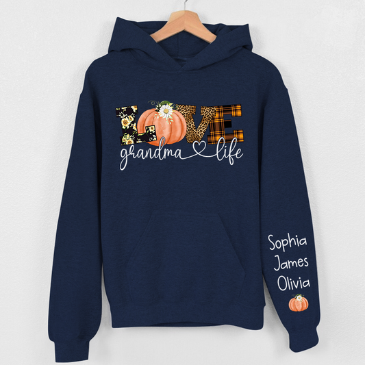 Personalized Love Grandma Life Fall Season Pumpkin Hoodie