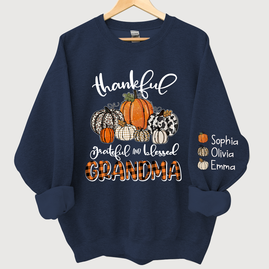 Personalized Thankful Grateful Blessed Grandma And Grandkids Autumn Sweatshirt